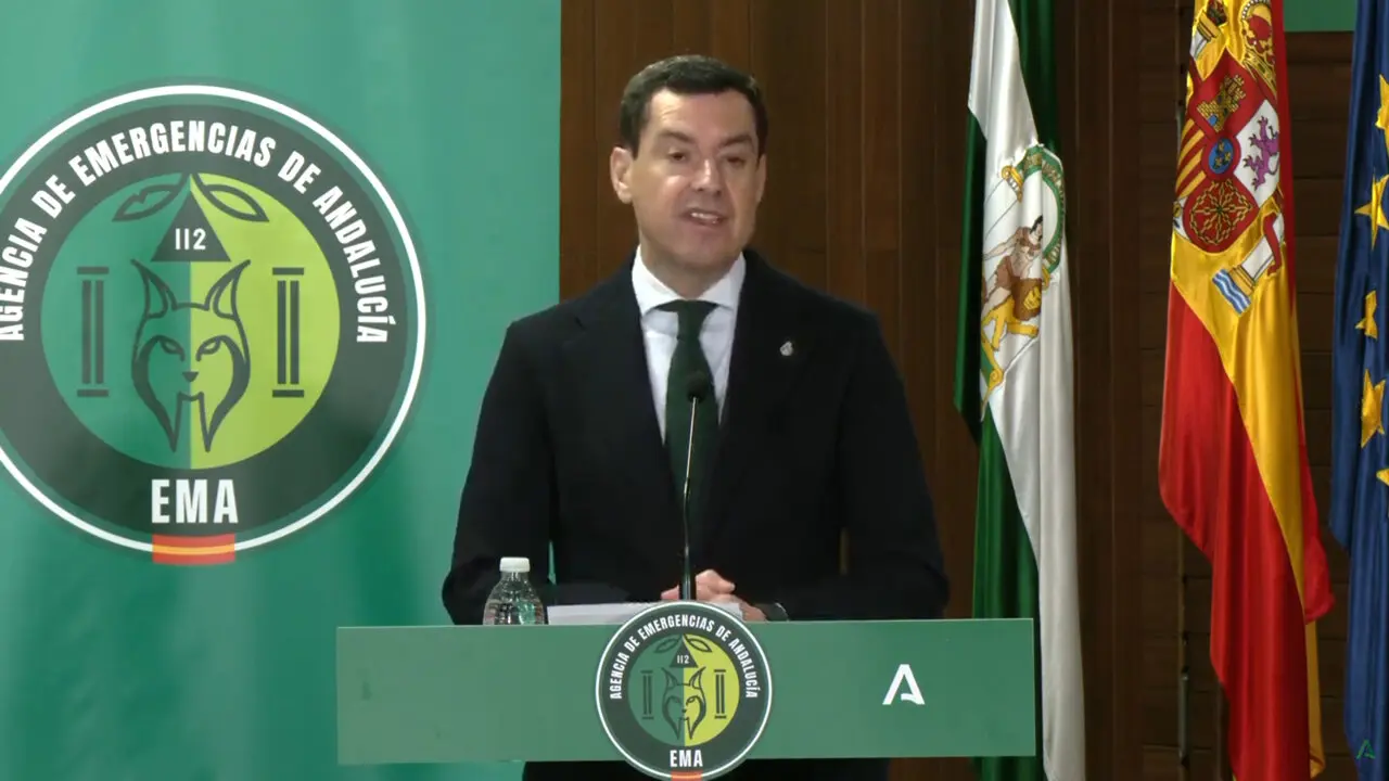  Juanma Moreno durante su comparecencia. 