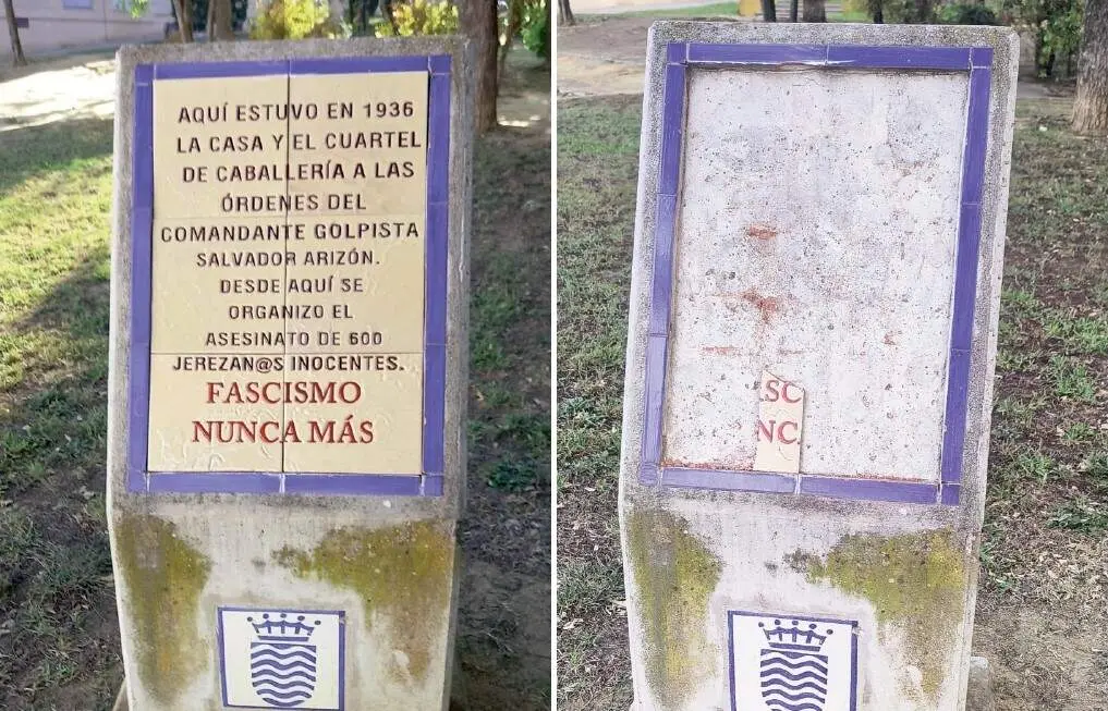 El antes y el despu&eacute;s del monolito del Grupo de Memorialistas de Jerez. | Viva Jerez. 