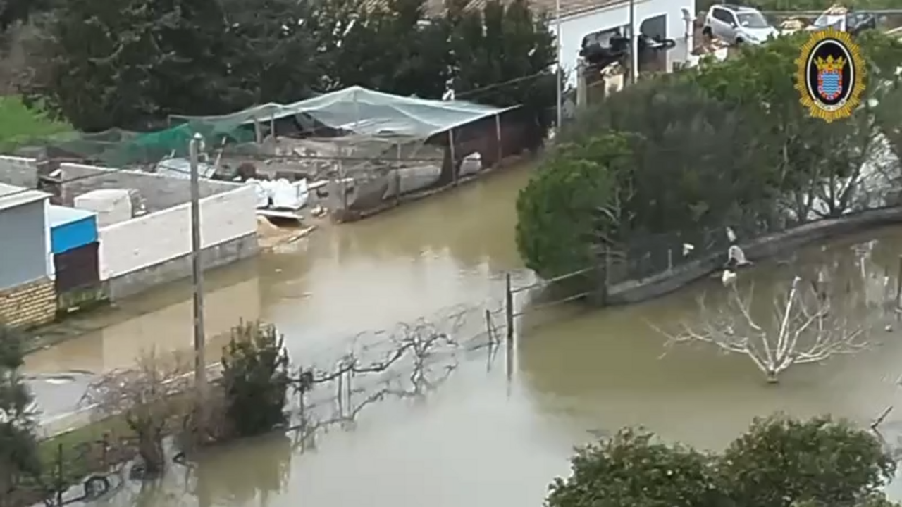 Im&aacute;genes de dron de la crecida del r&iacute;o en Jerez