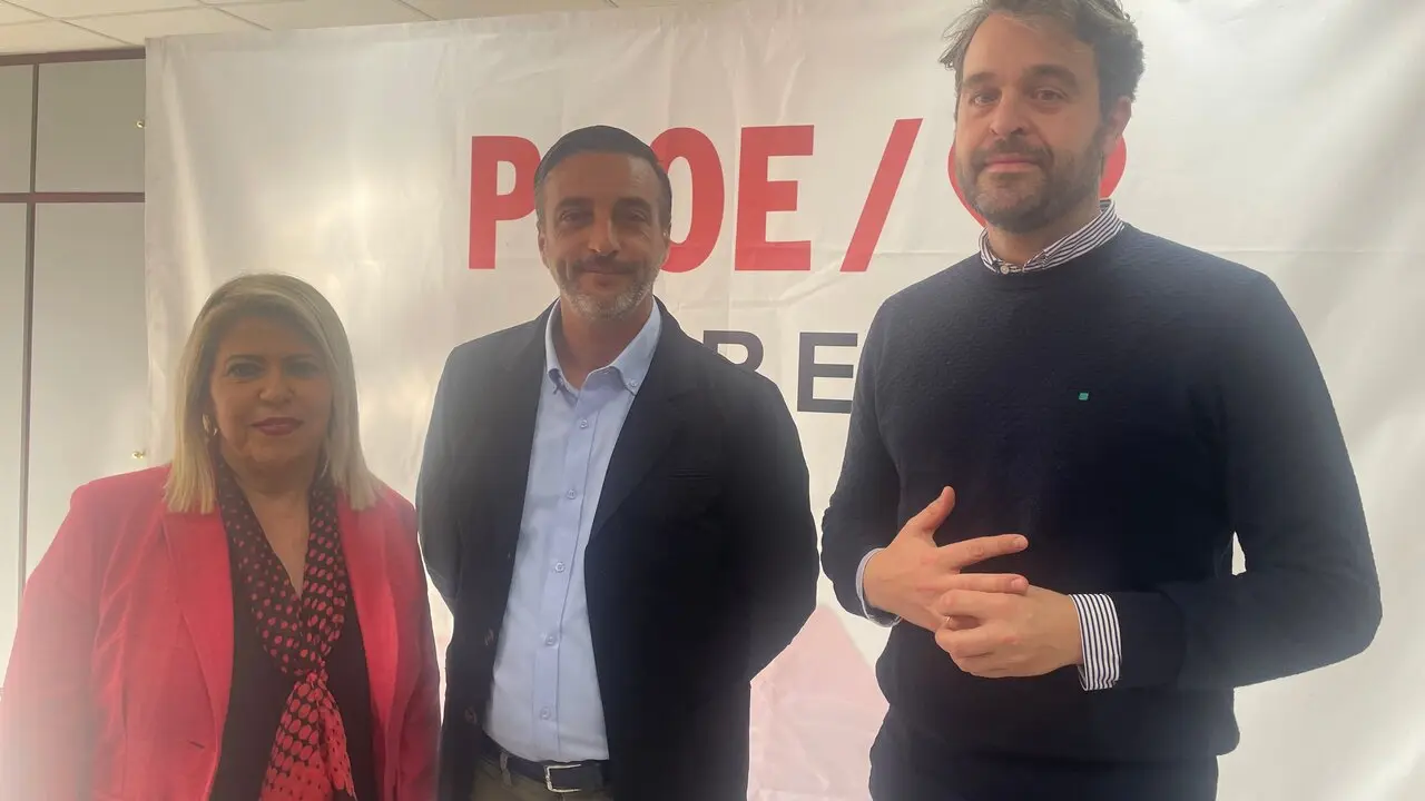  Mamen S&aacute;nchez y D&iacute;az junto a Juan Francisco Serrano, en la sede del PSOE. |  Viva 