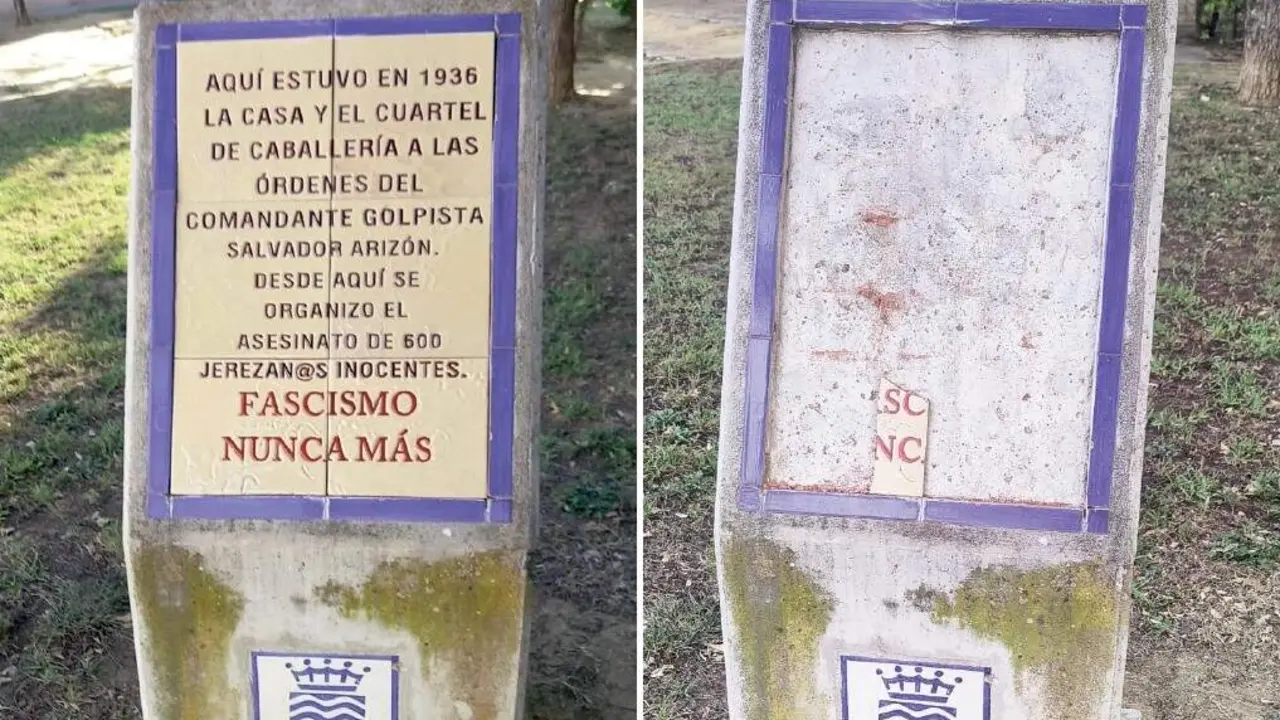  El antes y el despu&eacute;s del monolito del Grupo de Memorialistas de Jerez. | Viva Jerez. 