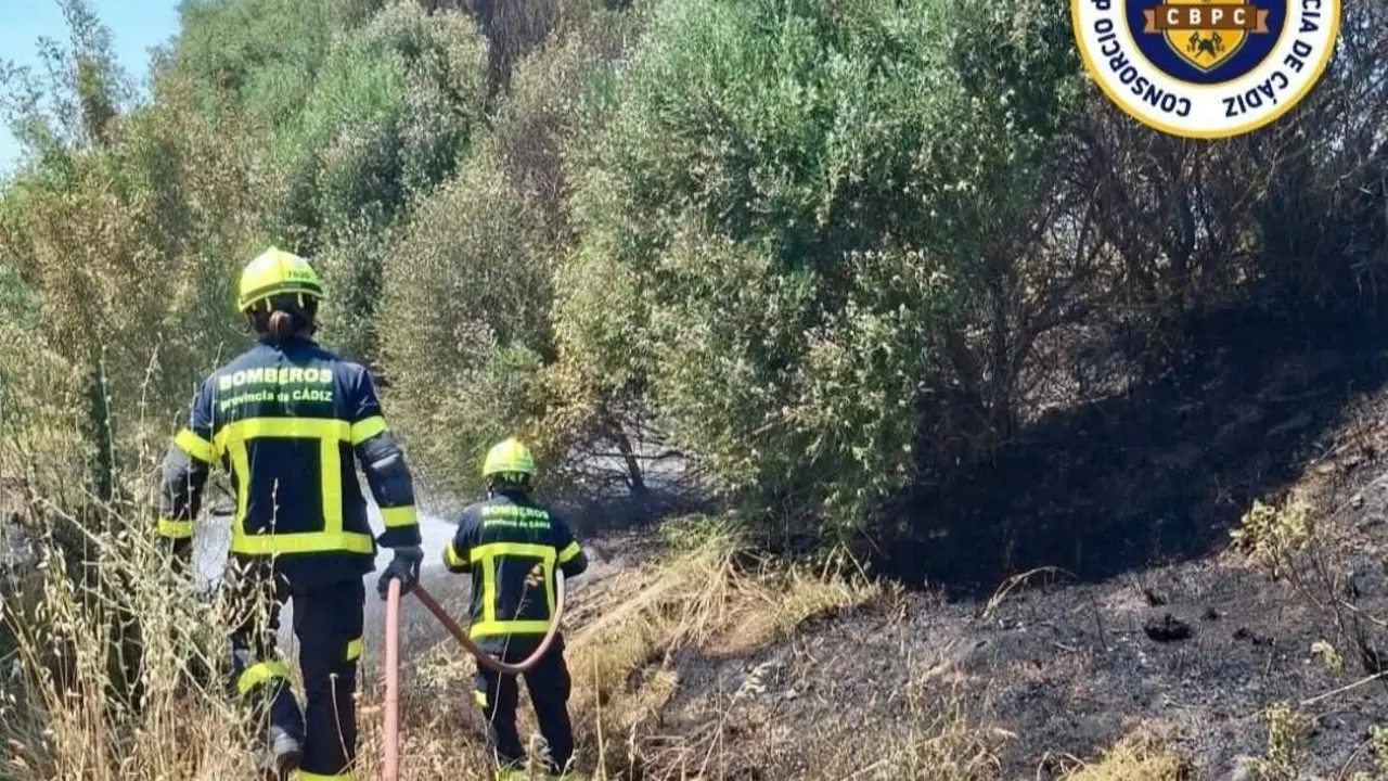  Los bomberos del Parque de Jerez en un incendio de pastos reciente | Bomberos. 