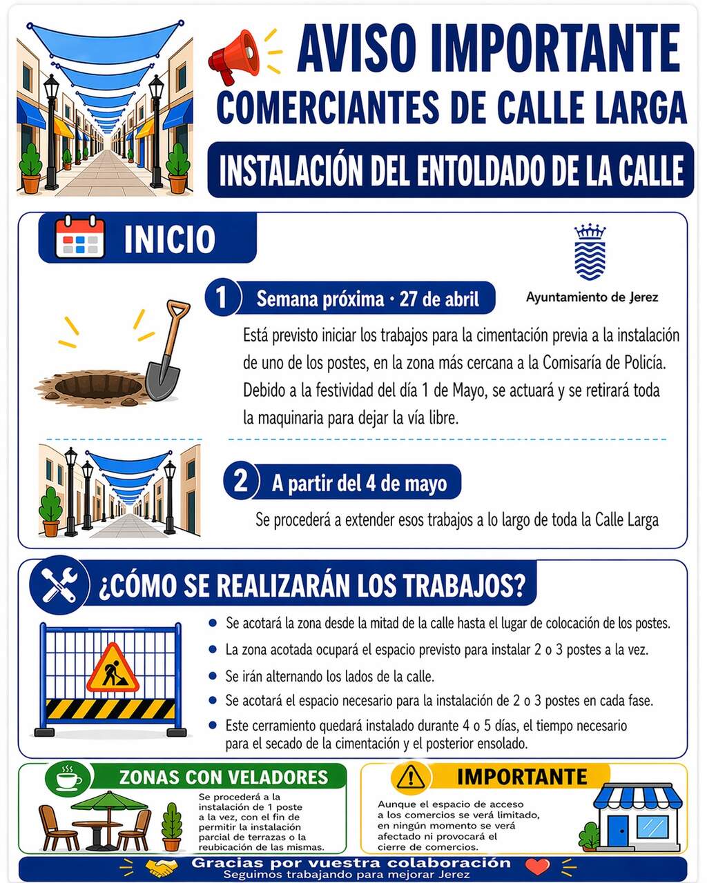 Indicaciones sobre las obras del entoldado en calle Larga.