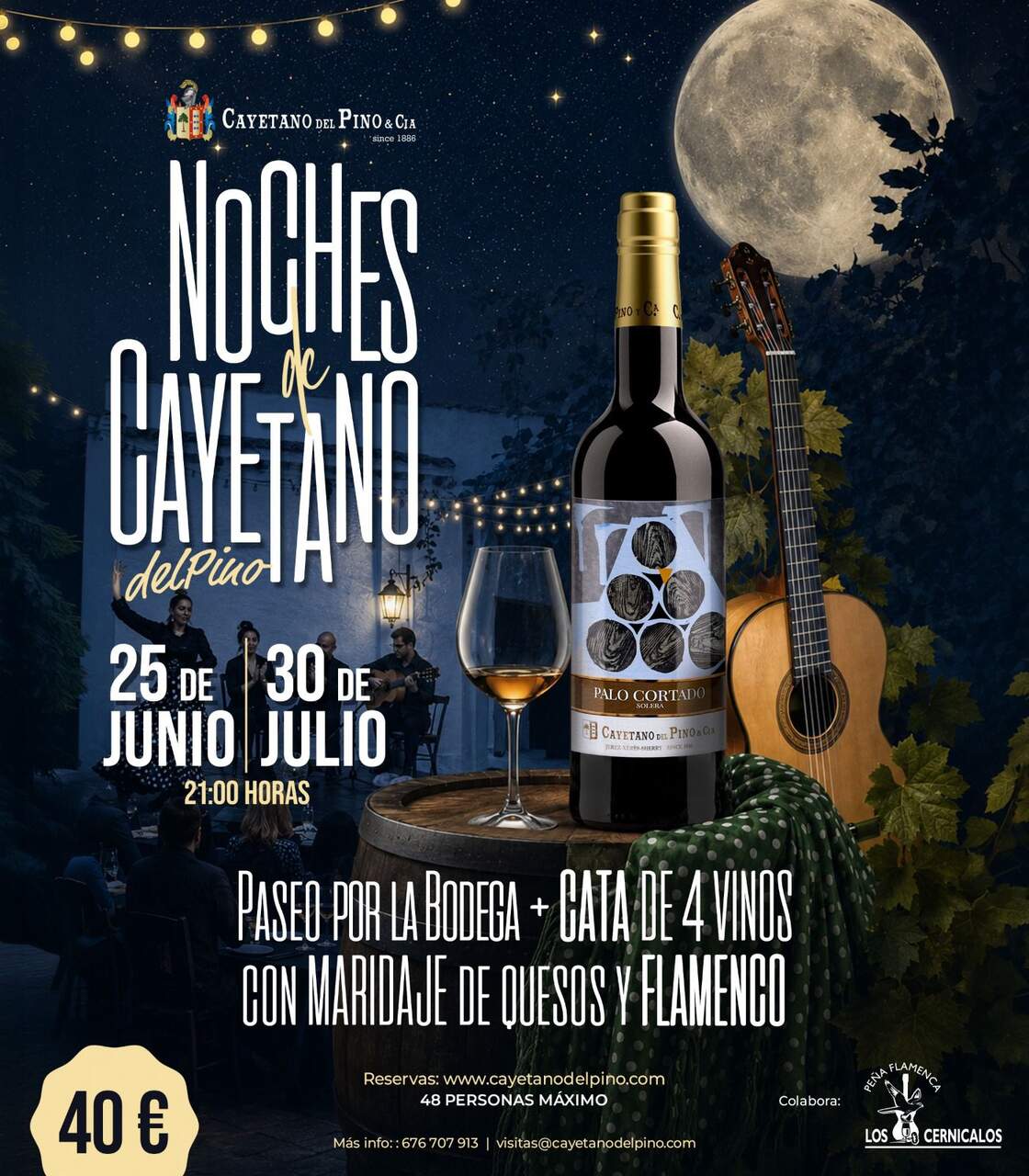El cartel anunciador de las Noches de Cayetano del Pino. |  Bodega Cayetano del Pino